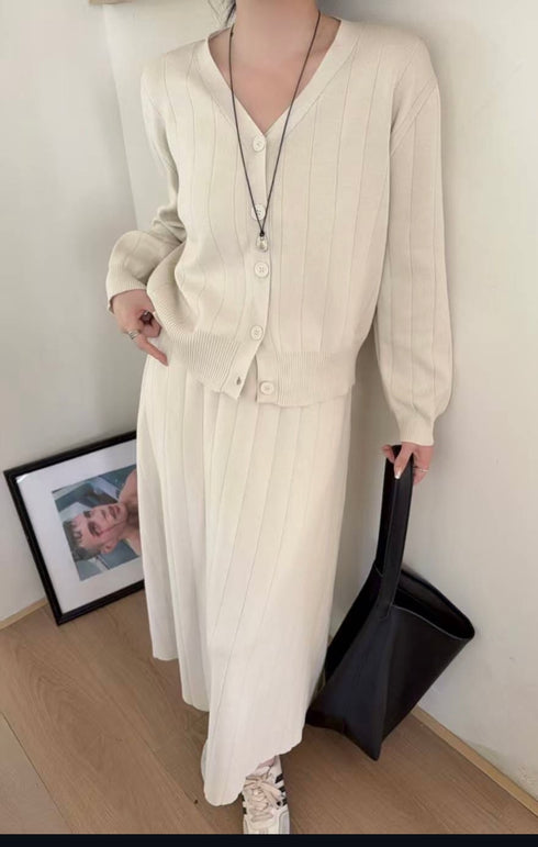 Winter Button Down Cardigan With Skirts Sets